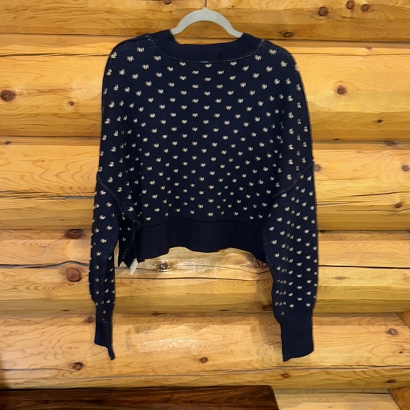 Free People NWT Easy Street Patterned Crop Size Large in Navy Combo - Picture 10 of 12